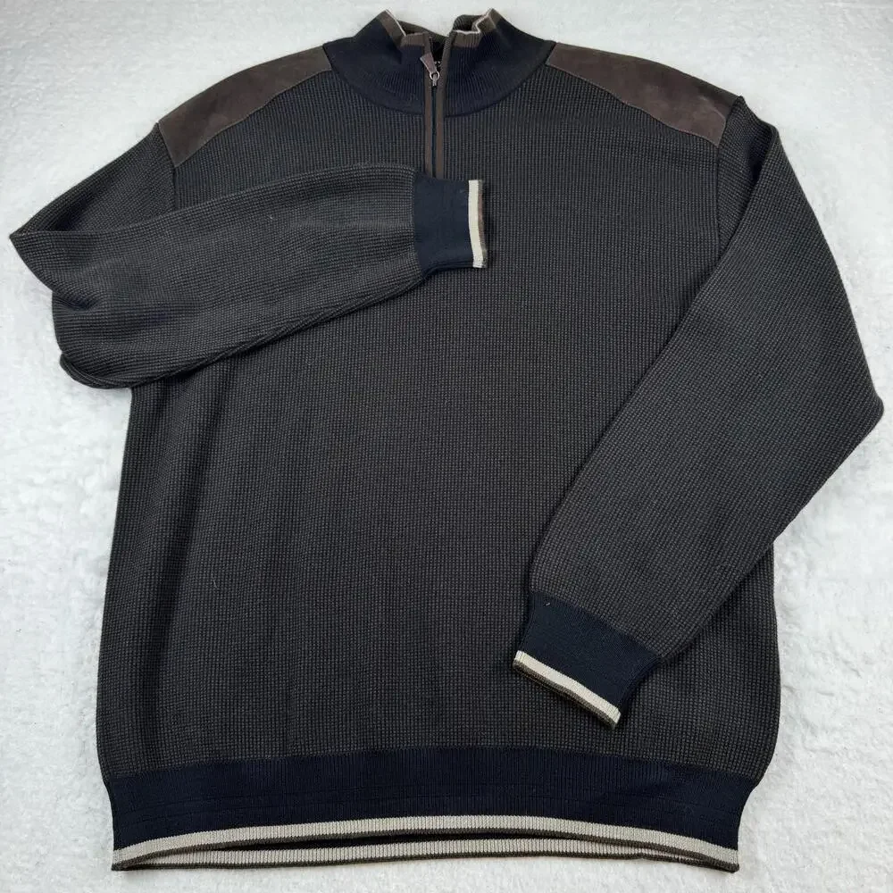 Marcello Sweater Mens Size XL Gray 1/4 Zip Mock Neck Waffle Knit Merino Wool